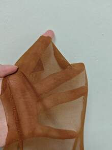 SHEIN Tall Women's Fashion Sheer Mesh Patchwork Long Sleeve Bodysuits - Khaki - View 8