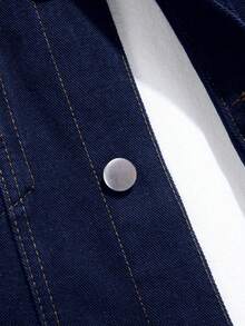 Manfinity Homme 加大码男士休闲水洗牛仔夹克 - 深色水洗藍 - 查看 6