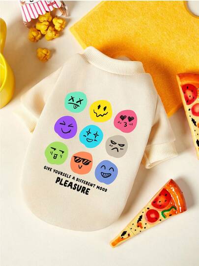 PETSIN 1 Pc Smiling Circular Heart Letter Printed Pet Beige Autumn And Winter Thick Warm Casual Pet Clothing