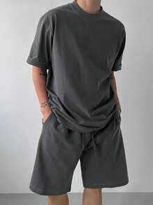 DAZY Men's Solid Gray Round Neck T-Shirt Set, Summer - Grey - View 6