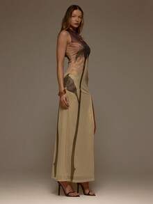 MUSERA High Neck Floral Print Mesh Fitted Sleeveless Maxi Dress Valentines Sexy Cute Party Romantic Night Out Occasion  Vacation - Multicolor - View 4