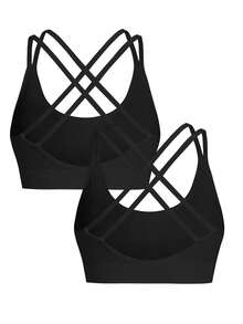 SHEIN Velisys 2 chiếc áo ngực thể thao nữ màu trơn, không đường may, độ co giãn cao, thoải mái, phù hợp mặc hàng ngày. - màu đen - Xem 6