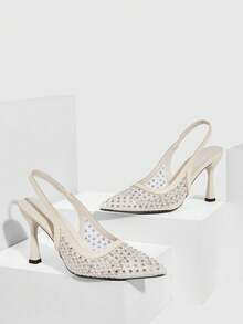 CUCCOO SZL 女士尖头水钻装饰优雅高跟凉鞋 - 杏色 - 查看 2