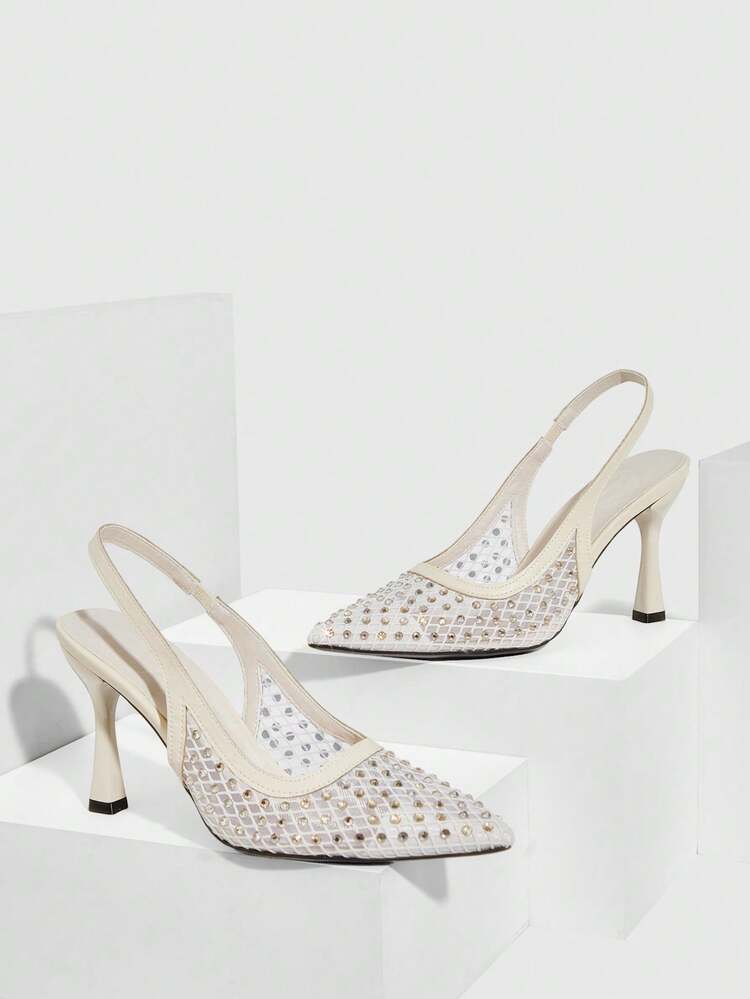 CUCCOO SZL Women's Pointed Toe Rhinestone Embellished Elegant High Heel Sandals Valentine's Day