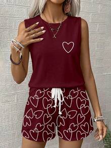 EMERY ROSE 2pcs/Set Women Casual Round Neck Camisole And Shorts Set, Suitable For Summer Spring 2 Piece Short Sets Woman