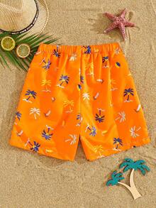 Quần bơi/đồ bơi rộng rãi thoải mái kiểu dáng thường ngày dành cho trẻ em/bé trai, in hình cây dừa, có lớp lót ghép mảnh, thích hợp đi biển. - trái cam - Xem 4