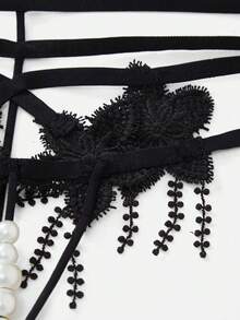 1pc Men's Sexy Sheer Pearl Decor Water-Soluble Lace Thong Underwear - Black - View 3