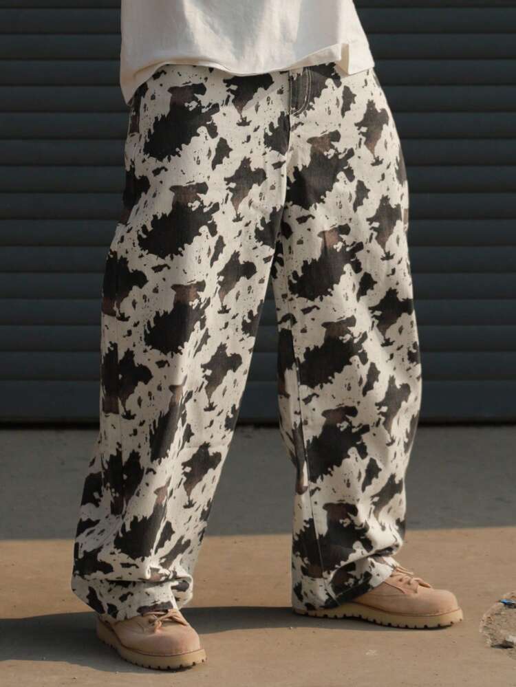 Multi-Color Camouflage Loose Fit Banana Jeans For Men, Spring/Autumn