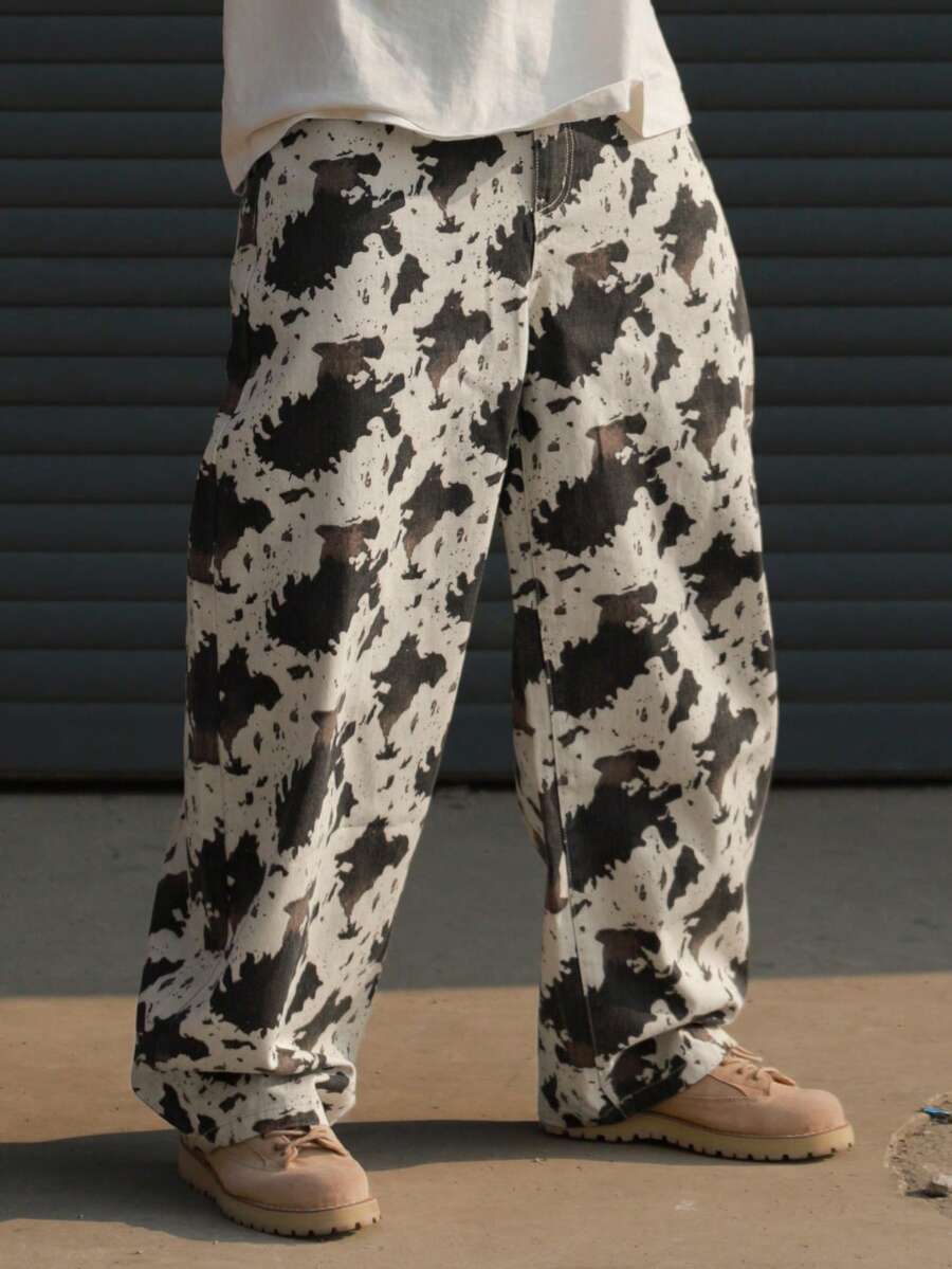 DAZY Quần jean dáng rộng họa tiết rằn ri nhiều màu dành cho nam, thích hợp cho mùa xuân/thu. - Nhiều màu - Xem 1