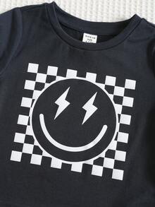 SHEIN 6件套男婴可爱休闲卡通印花短袖T恤和松紧腰短裤套装，基础款多件套，夏季 - 彩色 - 查看 10