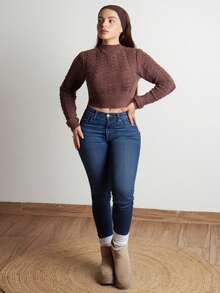 Lupita Cardoza Femmes Vintage Tricot Épais Col Rond Ajusté Manches Longues Pull, Base Minimaliste Couleur Abricot pour l'Automne/Hiver - Nude - Voir 1