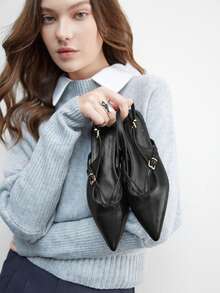 CUCCOO BIZCHIC Women's Pointed Toe Buckle Design Casual Slip-On Loafers - Black - View 6