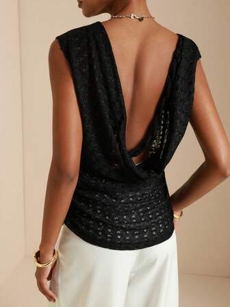 SHEIN Veneréa 女士纯色露背落肩镂空无袖T恤