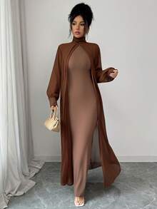 SHEIN Raffinéa 女士优雅高领灯笼袖连衣裙 - 彩色 - 查看 5