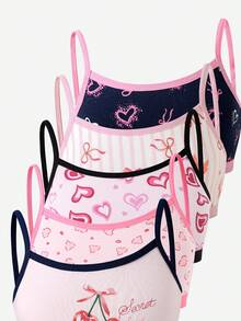 SHEIN 5件套女童爱心蝴蝶结简约可爱多色有机棉印花吊带背心套装 - 彩色 - 查看 6