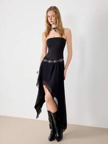 Ardnt 复古经典黑色露脐性感不对称下摆哥特风女装 - 黑色 - 查看 6