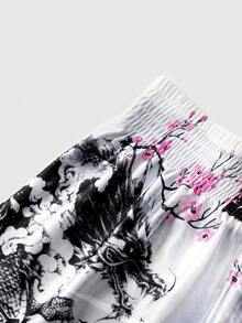 ROMWE MEN Anime Men's Japanese Style Printed Elastic Waist Loose Boxing Shorts - White - View 4