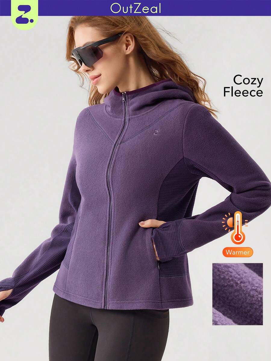 OutZeal Women Thermal Fleece Side Pocket Hooded Outdoor Jacket Winter Fall Hiking Camping - Purple - View 1