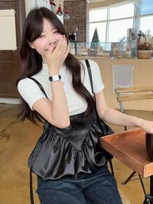 DAZY Women's Layered Ruffled Floral Casual Blouse, Korean Princess Style - Black - View 5