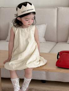 DAZY Toddler Girls' Round Neck Solid Color Korean Style Sleeveless Dress, Spring/Summer - White - View 5