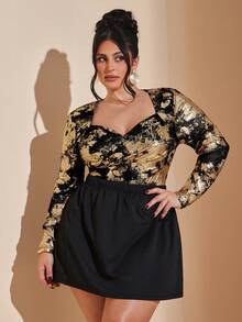 SHEIN BAE Áo liền thân ren đen cỡ lớn dành cho nữ, thích hợp cho mùa Thu/Đông. - màu đen - Xem 7