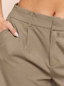 SHEIN BAE Quần dài nữ thời trang thu đông cỡ lớn, quần dài đơn giản, thanh lịch, hẹn hò, màu trơn, thường ngày, quần dài đen, quần dài nữ, quần dài giáo viên, trang phục công sở nữ, trang phục mùa thu nữ, thiết kế cạp chun hai lớp, ống rộng - Màu Khaki - Xem 4