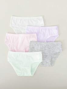 Young Girls Panties-5 Packs Soft Comfort Everyday Briefs Pastel Colors White Pink Lavender Mint Heather Gray Elastic Waistband Easy Care All Season Holiday 2026 Essential Gift Lightweight Seamless Tagless Gentle Fit Machine Washable Stretch - Pink - View 7