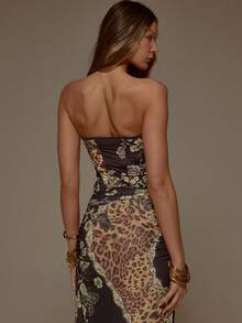 MUSERA Floral Animal Print Mesh Lace Trim Boned Fitted Corset Co-Ord Top Only Valentines Sexy Cute Party Romantic Night Out Occasion Winter Vacation Spring Summer - Multicolor - View 2