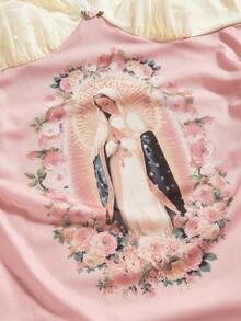 ROMWE Fairycore Women's Spring/Summer Sheer Maxi Dress With Virgin Mary Print - Pink - View 4