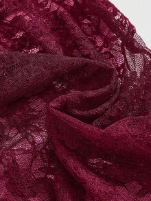 ROMWE Goth Dark Halloween Velvet & Contrast Lace Flare Sleeve Top - Burgundy - View 4