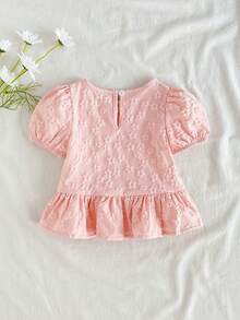SHEIN Vintaside Kids 女婴碎花纹理面料衬衫，乡村风格，可爱时尚，春夏舒适 - 粉色 - 查看 3
