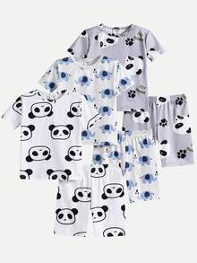 SHEIN 6件套男童休闲印花家居服两件套，适合居家穿着 - 彩色 - 查看 3