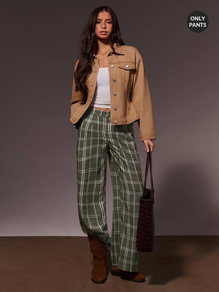 Athîral Damen Lässig Alltags Grün Karomuster Taschen Hose, Gerade Beinform, Bequemer und weicher Webstoff, Retro Boho Stil, Grüne Hose, Ausgehose für Damen, Frühling Damen, Sommer Urlaub, Urlaub für Damen, Lässig Hose für Damen, Grafik Hose - Verschiedenfarbig - Übersicht 1