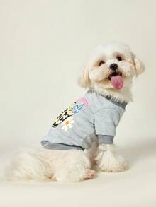 PETSIN 1 Pc Cute Milk Tea Cup Flower Butterfly Letter Printed Pet Gray Autumn And Winter Thick Warm Casual Pet Clothing - Light Grey - View 4