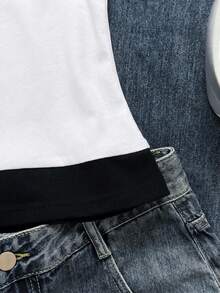 SHEIN Attitoon Áo thun ngắn tay nữ kiểu dáng thường ngày, phối màu retro - trắng - Xem 4
