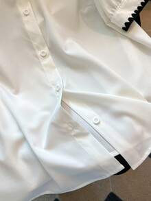 SHEIN LUNE CURVE Camisa corta con cuello vuelto y bordado para tallas grandes - Blanco - Ver 4