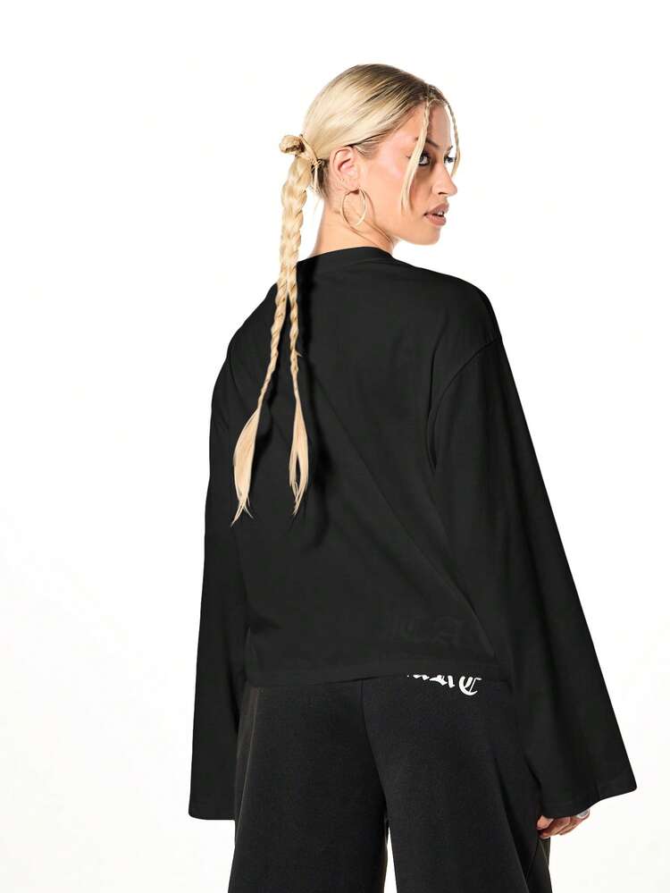 SUMWON WOMEN Oversized Long Sleeve Graphic Boxy Top