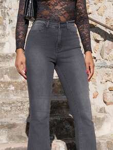 Yess Loren 休闲曲线高腰喇叭腿牛仔裤 - 深灰色 - 查看 6