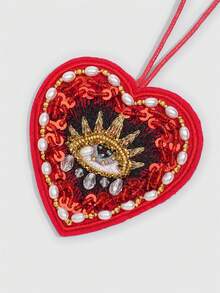 ROMWE 1pc Gothic Style Red Studded Devil's Eye Heart Pendant, Handmade Fabric Patch Bag Charm Hanging Accessory, Halloween,Valentine's Day - Red - View 6