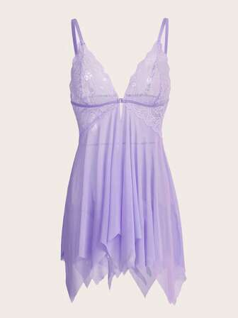 Kawaii Set di vestito babydoll in pizzo e rete e perizoma, taglie comode e sexy