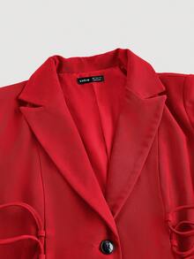 SHEIN MOD Setelan Jas dan Celana Motif Vintage dengan Tali Pengikat - Merah - View 4