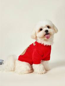 1 Piece Of Cute Animal Letter Printed Pet , Autumn And Winter Red Thick Warm Pet Clothing - Red - View 3