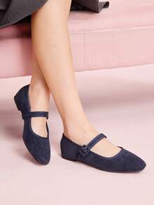 CUCCOO DOLLMOD 休闲时尚百搭简约纯色舒适女士平底鞋 - 藏蓝色 - 查看 5