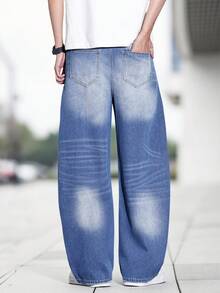 Teen Boy Oversized Loose Fit Distressed Pocket Denim Jeans, All Season - Medium Wash - View 2