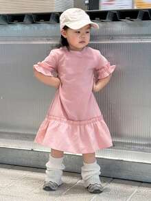 DAZY Baby Mädchen Lässig einfarbiges Kleid mit Rundhalsausschnitt, Sommer Baby Mädchen Kleidung - Schwarz - Übersicht 3
