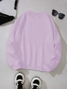 INAWLY Women's Puff Sleeve Letter Graphic Sweatshirt, Puff Sleeve Floral Print Pullover, Mom Gift - Lilac Purple - View 2