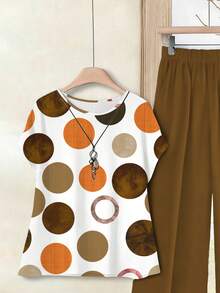 Rusticease 两件套女士休闲宽松圆领上衣和阔腿裤，春秋季百搭套装，女士休闲度假套装，裤子和上衣组合。 - 彩色 - 查看 3