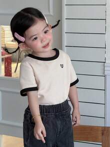 DAZY Baby Girls' Casual Round Neck Color Block Short Sleeve Top Summer Toddler Girls Clothes - Apricot - View 5