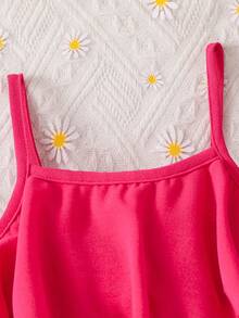 SHEIN Baby Girl Floral Print Sleeveless Jumpsuit, Summer - Hot Pink - View 6