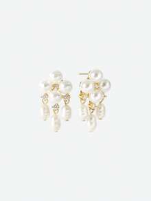 Opalesca Bông tai thanh lịch mạ vàng 18K đính đá Zirconia hình hoa và ngọc trai tự nhiên. - trắng - Xem 5